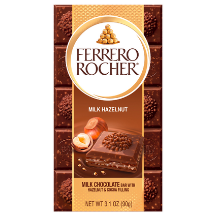 Ferrero Rocher Milk Hazelnut Milk Chocolate Bar with Hazelnut & Cocoa Filling (3.1 oz.)