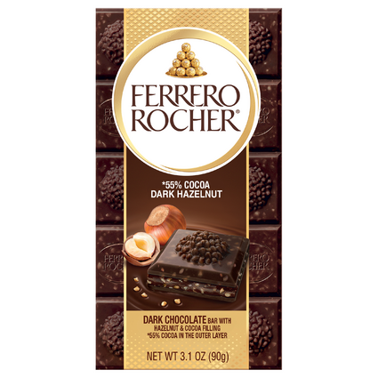 Ferrero Rocher 55% Cocoa Dark Hazelnut Dark Chocolate Bar with Hazelnut & Cocoa Filling (3.1 oz.)