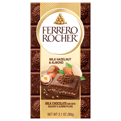 Ferrero Rocher Milk Hazelnut & Almond Milk Chocolate Bar with Hazelnut & Almond Filling (3.1 oz.)