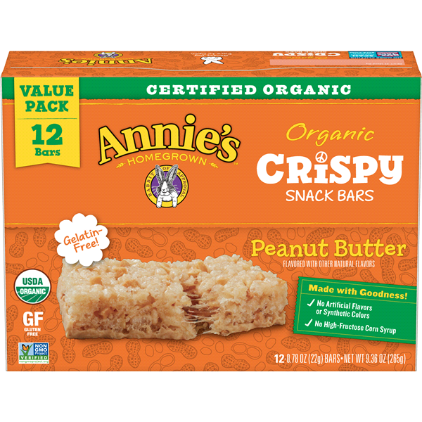 Annie's Homegrown Organic Crispy Snack Bars Peanut Butter Value Pack (12 count/9.36 oz. box)