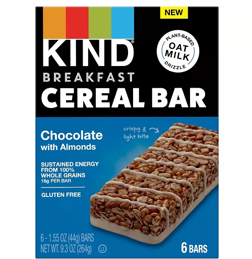 KIND Breakfast Cereal Bars with Oat Milk Drizzle Chocolate w/ Almonds (6 Bars)