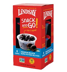 Lindsay Snack and Go! Medium Black Ripe Pitted Olives (4 cups/4.8 oz. box)