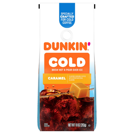 Dunkin' Cold (Brew Hot and Pour Over Hot) Caramel Flavored Ground Coffee (10 oz. bag)