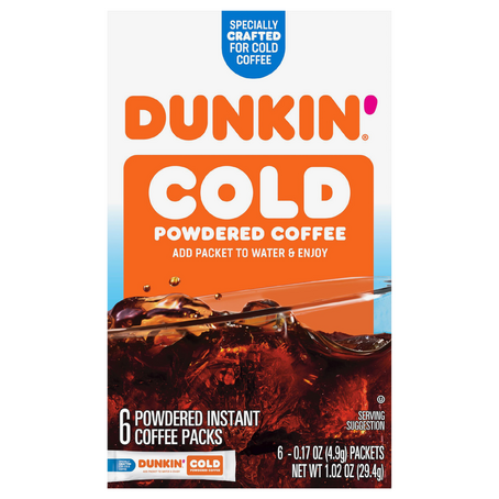 Dunkin' Cold Powdered Original Instant Coffee Packs (6 packet sticks/1.02 oz. box)