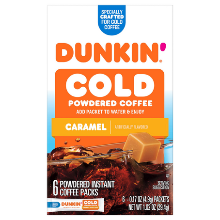 Dunkin' Cold Powdered Caramel Flavor Instant Coffee Packs (6 packet sticks/1.02 oz. box)