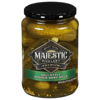Mt. Olive Majestic Picklery Premium Deli Style Kosher Baby Dills (24 oz. glass jar)