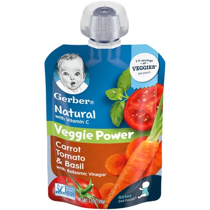 Gerber Natural with Vitamin C Veggie Power Carrot Tomato & Basil Baby Food (3.5 oz. Pouch)