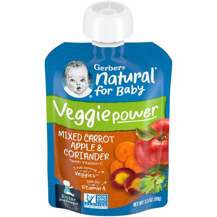 Gerber Natural with Vitamin C Veggie Power Mixed Carrot Apple & Coriander Baby Food (3.5 oz. Pouch)