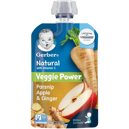 Gerber Natural with Vitamin C Veggie Power Parsnip Apple & Ginger Baby Food (3.5 oz. Pouch)