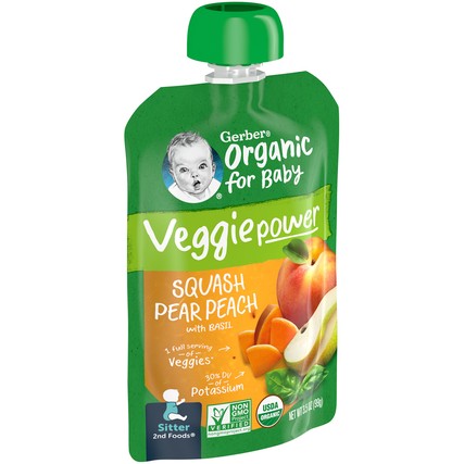 Gerber Organic for Baby Veggie Power Squash Pear Peach Baby Food (3.5 oz. Pouch)