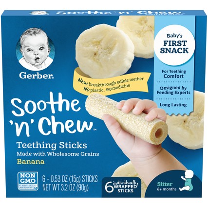 Gerber Soothe 'n' Chew Banana Teething Sticks (6 count/3.2 oz. box)