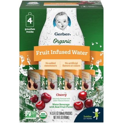 Gerber Organic Cherry Fruit Infused Water (4-3.5 fl. oz. Pouches)