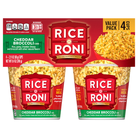 Rice-A-Roni Microwavable Cup Cheddar Broccoli Rice Blend Value Pack (4 count/2.11 oz. cups)