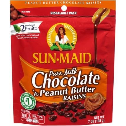 Sun-Maid Pure Milk Chocolate 'n Peanut Butter Covered Raisins (7 oz. pouch)