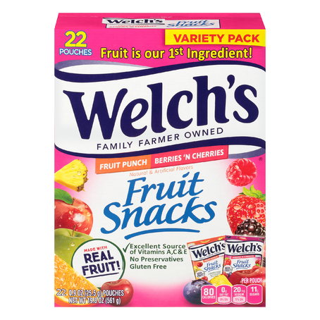 Welch's Fruit Punch & Berries N' Cherries Fruit Snacks (22 count box)