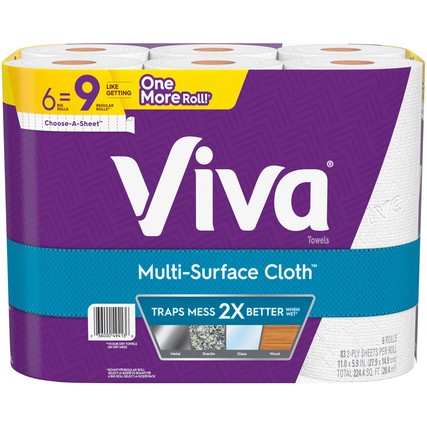 Viva Multi-Surface Cloth Paper Towels Choose-A-Sheet (6 Big Rolls = 9 Regular Rolls)