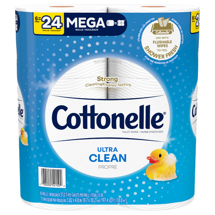 Cottonelle Ultra Clean Mega Roll Bathroom Tissue (6 rolls = 24 regular rolls)