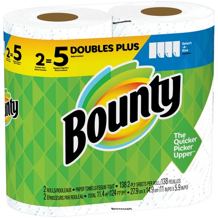 Bounty Select-A-Size Paper Towels White 2 Double Plus Rolls = 5 Regular Rolls