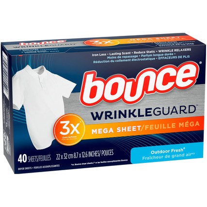 Bounce WrinkleGuard Mega Dryer Sheets Fabric Softener and Wrinkle Releaser Sheets Outdoor Fresh (40 count)