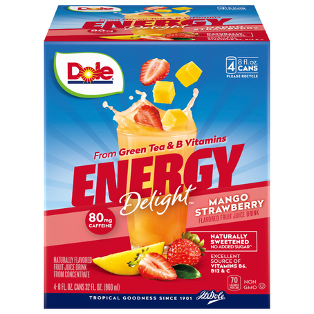 Dole Energy Delight Mango Strawberry Fruit Juice Drink (4 pack/8 oz. cans)