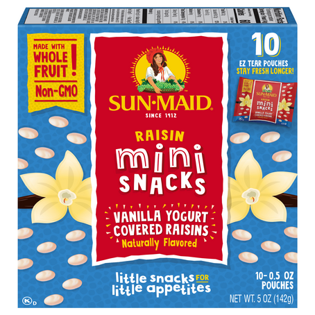 Sun-Maid Mini Snacks Vanilla Yogurt Covered Raisins (10 count pouches/5 oz. box)