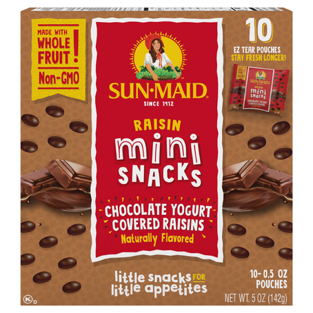 Sun-Maid Mini Snacks Chocolate Yogurt Covered Raisins (10 count pouches/5 oz. box)