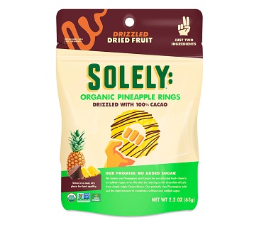 Solely Drizzled Dried Fruit Organic Pineapple Rings Drizzled w/ 100% Cacao (2.2 oz. pouch)