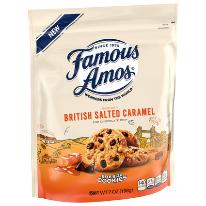 Famous Amos WONDERS FROM THE WORLD British Salted Caramel & Chocolate Chip Bite Size Cookies (7 oz. pouch)