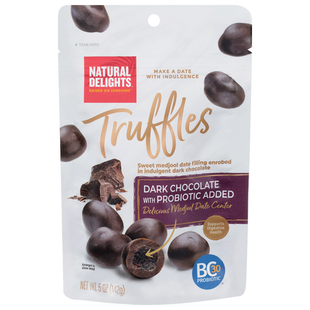 Natural Delights Dark Chocolate w/ Probiotic Added Flavored Truffles w/ Medjool Date Center (5 oz. pouch)