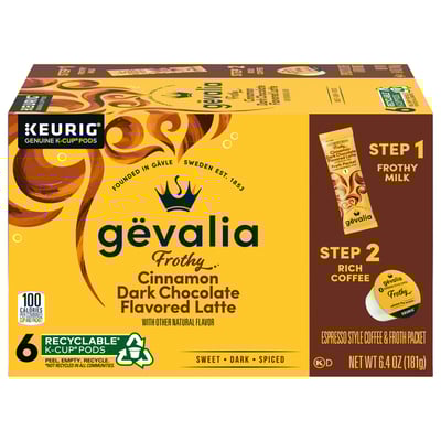 Gevalia Frothy Cinnamon Dark Chocolate Flavored Latte Single Serve Cups & Froth Packets (6 count)