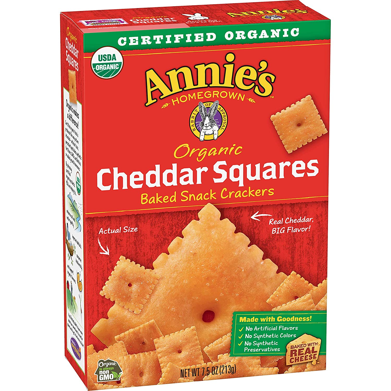 Annie's Homegrown Organic Cheddar Squares Baked Snack Crackers (7.5 oz. box)