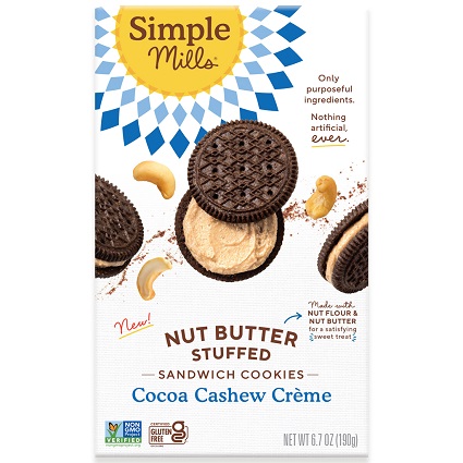 Simple Mills Cocoa Cashew Creme Nut Butter Stuffed Sandwich Cookies (6.7 oz. box)