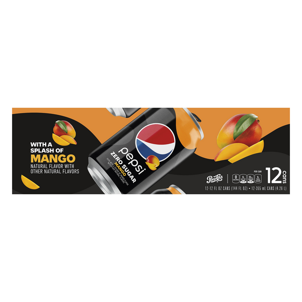 Pepsi Zero Sugar w/ A Splash of Mango (12 pack cans/12 oz.)