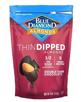 Blue Diamond Thin Dipped Almonds Double Dark Chocolate (4 oz. pouch)