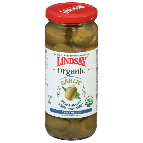 Lindsay Organic Green Olives Stuffed with Garlic (6 oz. jar)