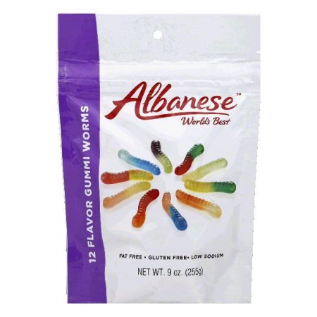 Albanese World's Best 12 Flavor Mini Gummi Worms (9 oz. peg pouch)