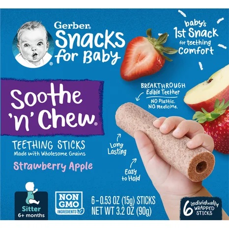 Gerber Soothe 'n' Chew Strawberry Apple Teething Sticks (6 count/3.2 oz. box)