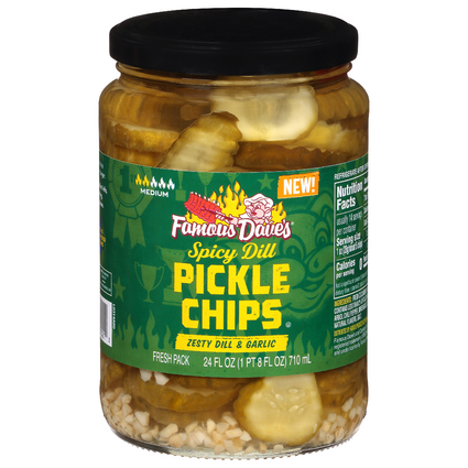 Famous Dave's Medium Spicy Dill Zesty Dill & Garlic Pickle Chips (24 oz.)