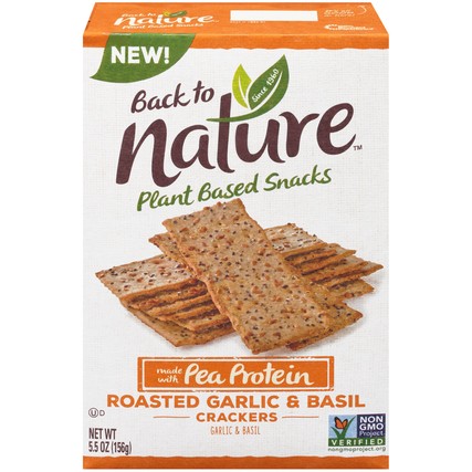 Back to Nature Roasted Garlic & Basil Crackers Made w/ Pea Protein (5.5 oz. Box)