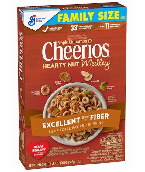 General Mills Cheerios Maple Cinnamon Hearty Nut Medley Cereal Large Size (14.7 oz.)
