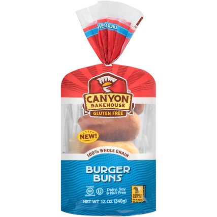 Canyon Bakehouse Gluten Free 100% Whole Grain Burger Buns (4 count/12 oz. Bag)